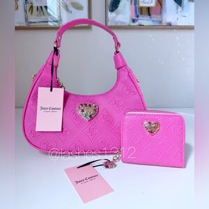 JUICY COUTURE Bag Glitzed Out Crossbody Hobo & Wallet Set - Pink Flash